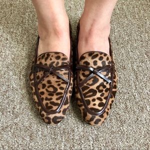 JCrew Leopard print calf hair loafers